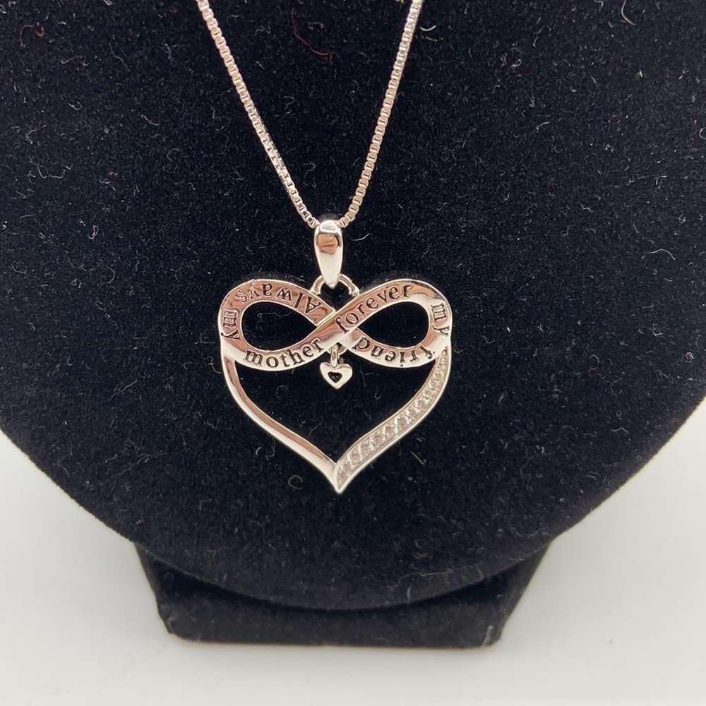 Silver "Always My Mother Forever My Friend" Silver Heart Pendant Necklace New! - Picture 2 of 5